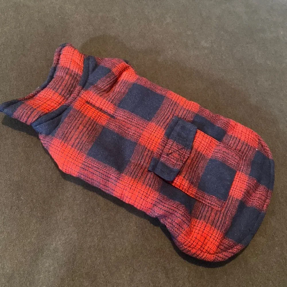 Kouser British Style Red Plaid Winter Dog Coat Jacket Reversible Size XS